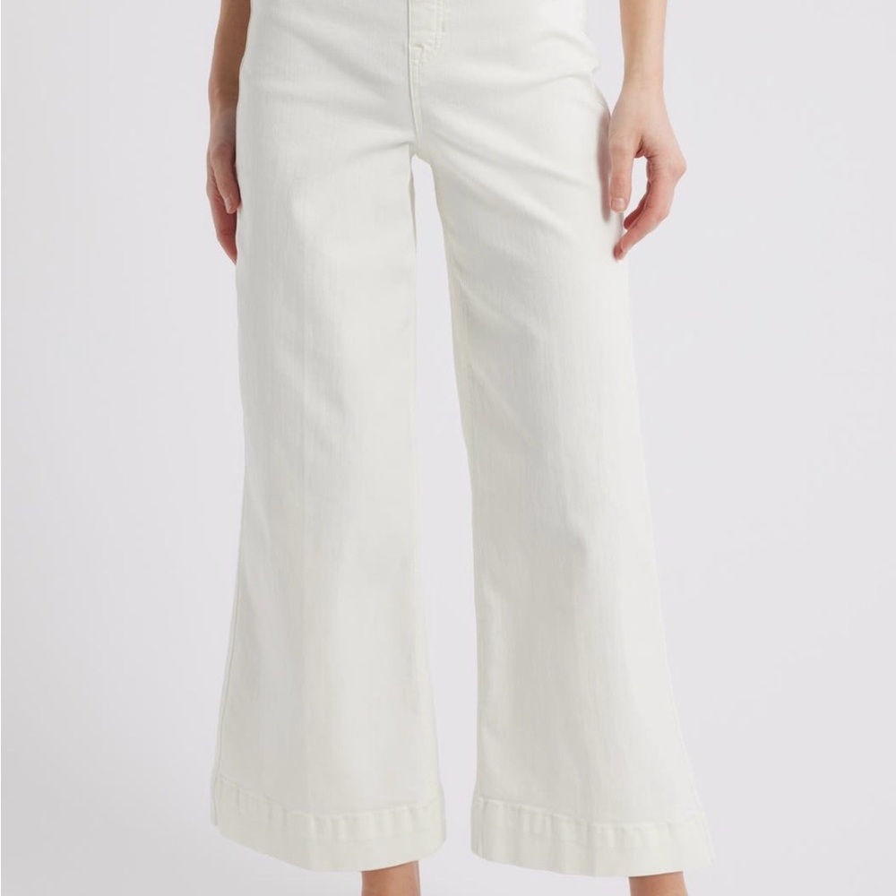 SPANX Cream Flare Wide-Leg Jeans